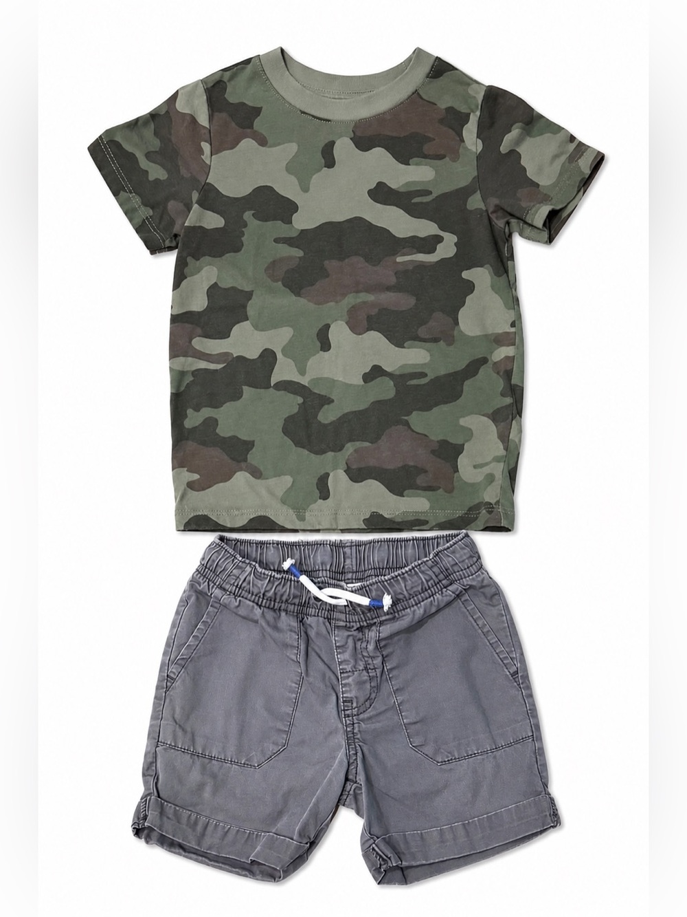 Cat & Jack Boys 2T Camo T-Shirt & Gray Shorts Outfit Bundle